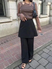 FRIFUL Women Sheer Asymmetrical Collar Long Sleeve Top, Summer Going Out Tops - Brown - View 2