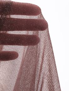 FRIFUL Women Sheer Asymmetrical Collar Long Sleeve Top, Summer Going Out Tops - Brown - View 8
