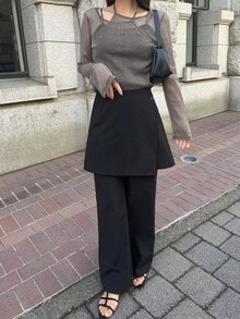 FRIFUL Women's Long Sleeve Sheer Mesh Layered See-Through Top, Autumn Going Out Tops - Dark Grey - View 2