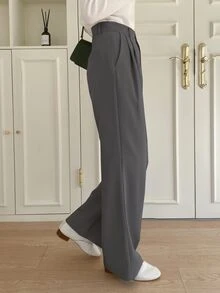 DAZY Plicated Detail Suit Pants,Women Dress Pants Fall/Winter Business Attire - Dark Grey - View 2