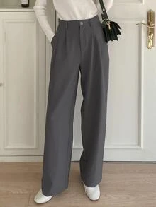 DAZY Plicated Detail Suit Pants,Women Dress Pants Fall/Winter Business Attire - Dark Grey - View 4