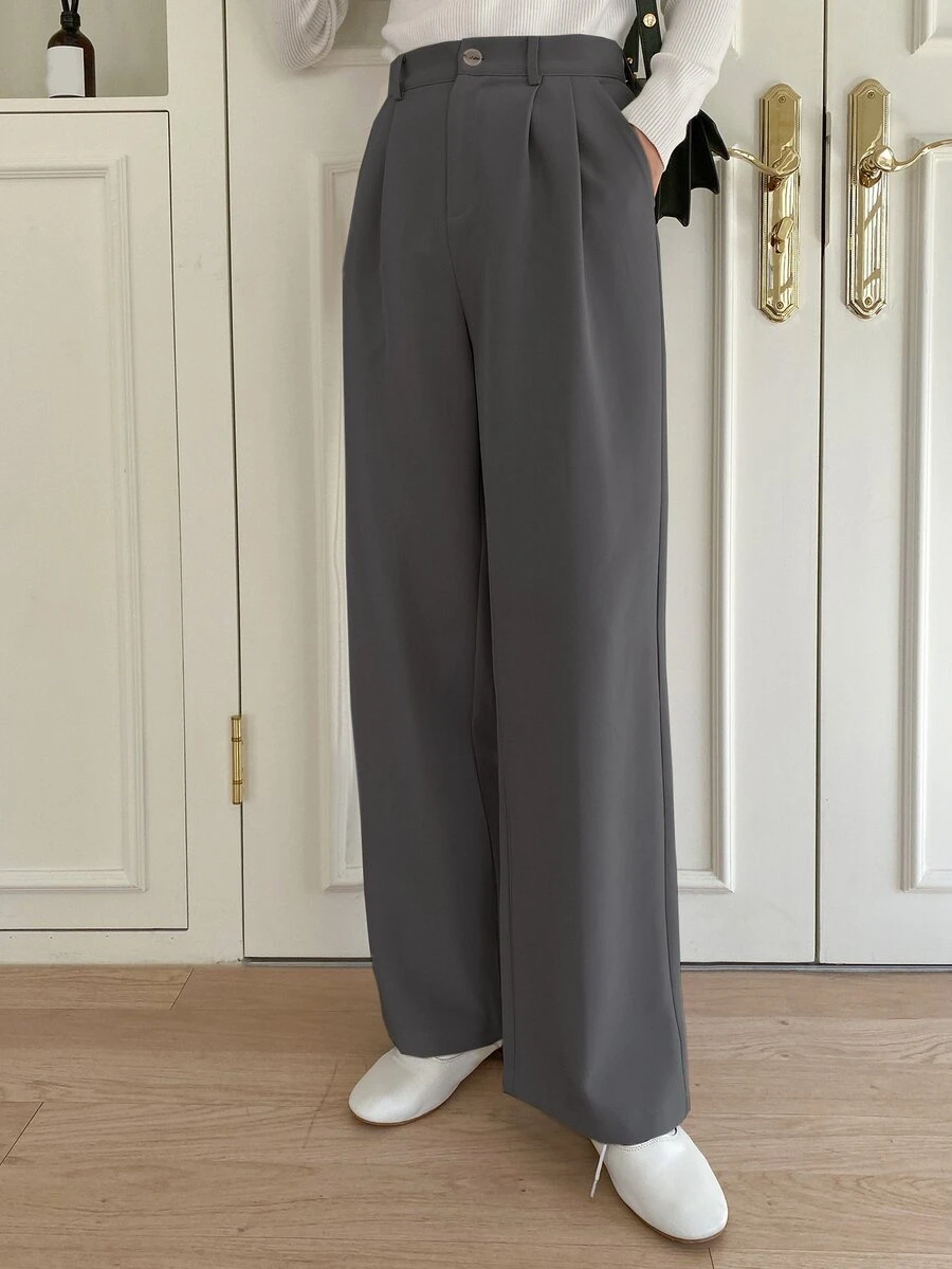 DAZY Plicated Detail Suit Pants,Women Dress Pants Fall/Winter Business Attire - Dark Grey - View 1