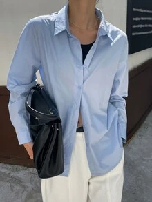 DAZY Women's Solid Color Casual Long Sleeve Blouse,Long Sleeve Tops,Fall Women Clothes - Blue - View 2