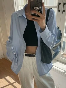 DAZY Women's Solid Color Casual Long Sleeve Blouse,Long Sleeve Tops,Fall Women Clothes - Blue - View 7