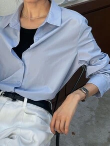 DAZY Women's Solid Color Casual Long Sleeve Blouse,Long Sleeve Tops,Fall Women Clothes - Blue - View 4