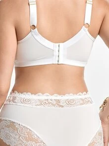 Slumbrini Plus Size Women's Wireless Bra, Breathable Non-Slip Lace Patchwork Lift & Support, Adjustable Straps, Seamless For Daily Wear - White - View 3
