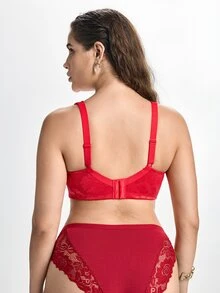 Slumbrini Plus Size Wireless Soft Comfortable Jacquard Full Coverage Unpadded Everyday Bra - Red - View 3