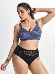 Slumbrini Plus Size Wireless Soft & Comfortable Jacquard Full Coverage Everyday Bra Without Padding - Dusty Blue - View 2