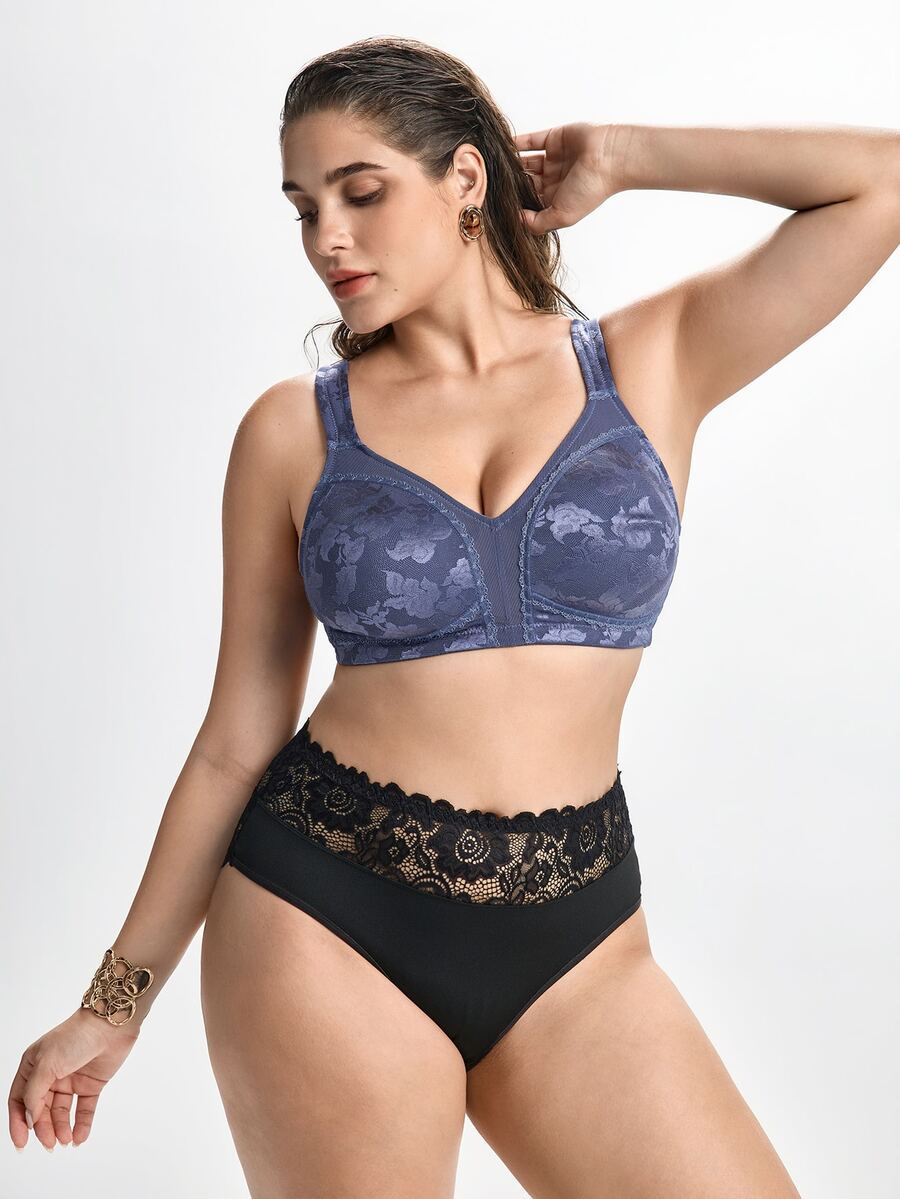 Slumbrini Plus Size Wireless Soft & Comfortable Jacquard Full Coverage Everyday Bra Without Padding