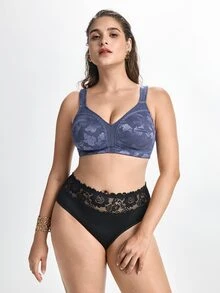 Slumbrini Plus Size Wireless Soft & Comfortable Jacquard Full Coverage Everyday Bra Without Padding - Dusty Blue - View 9