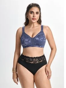 Slumbrini Plus Size Wireless Soft & Comfortable Jacquard Full Coverage Everyday Bra Without Padding - Dusty Blue - View 5
