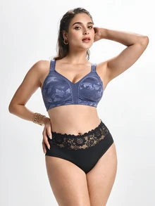 Slumbrini Plus Size Wireless Soft & Comfortable Jacquard Full Coverage Everyday Bra Without Padding - Dusty Blue - View 8