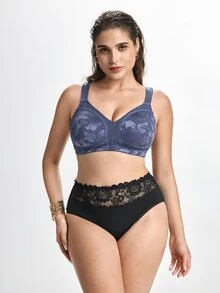 Slumbrini Plus Size Wireless Soft & Comfortable Jacquard Full Coverage Everyday Bra Without Padding - Dusty Blue - View 4