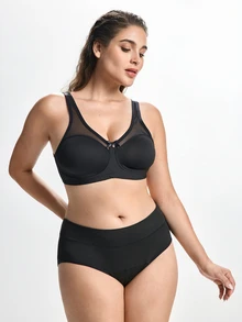 Slumbrini Plus Size Solid Color Wireless Comfortable Soft Cup Sports Bra For Women - Black - View 4