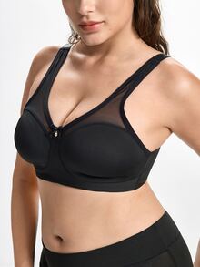 Slumbrini Plus Size Solid Color Wireless Comfortable Soft Cup Sports Bra For Women - Black - View 6