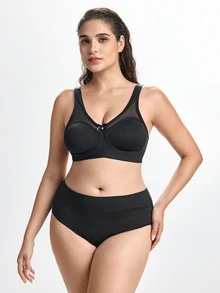 Slumbrini Plus Size Solid Color Wireless Comfortable Soft Cup Sports Bra For Women - Black - View 7