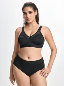 Slumbrini Plus Size Solid Color Wireless Comfortable Soft Cup Sports Bra For Women - Black - View 3