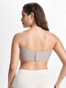 Slumbrini Women's Plus Size Khaki Bandeau Bra, Skin-Friendly Strapless Bra For Large Bust, Thin Design, Anti-Slip Bustier, Side-Boob Coverage, Lift And Anti-Sag, Wireless Bandeau Bra - Khaki - View 3