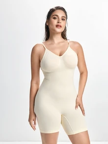 Slumbrini 1pc Plus Size Women Backless Sexy Micro Shaping Bodysuit, Summer - Apricot - View 7