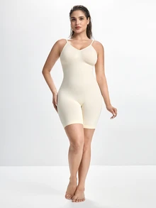 Slumbrini 1pc Plus Size Women Backless Sexy Micro Shaping Bodysuit, Summer - Apricot - View 9