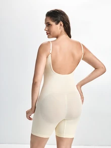 Slumbrini 1pc Plus Size Women Backless Sexy Micro Shaping Bodysuit, Summer - Apricot - View 3