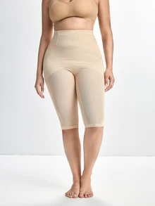 Slumbrini 1pc Plus Size Women's Shaping Panties, Tummy Control, Waist Cincher, Butt Lifting, Double Layer Cross Design, Hollow Mesh - Apricot - View 7