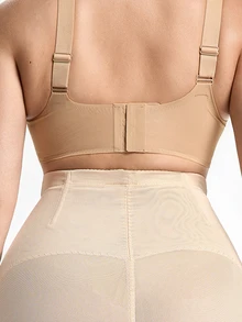 Slumbrini 1pc Plus Size Women's Shaping Panties, Tummy Control, Waist Cincher, Butt Lifting, Double Layer Cross Design, Hollow Mesh - Apricot - View 2