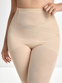 Slumbrini 1pc Plus Size Women's Shaping Panties, Tummy Control, Waist Cincher, Butt Lifting, Double Layer Cross Design, Hollow Mesh - Apricot - View 6