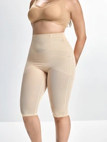 Slumbrini 1pc Plus Size Women's Shaping Panties, Tummy Control, Waist Cincher, Butt Lifting, Double Layer Cross Design, Hollow Mesh - Apricot - View 5