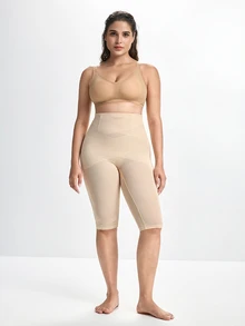Slumbrini 1pc Plus Size Women's Shaping Panties, Tummy Control, Waist Cincher, Butt Lifting, Double Layer Cross Design, Hollow Mesh - Apricot - View 8