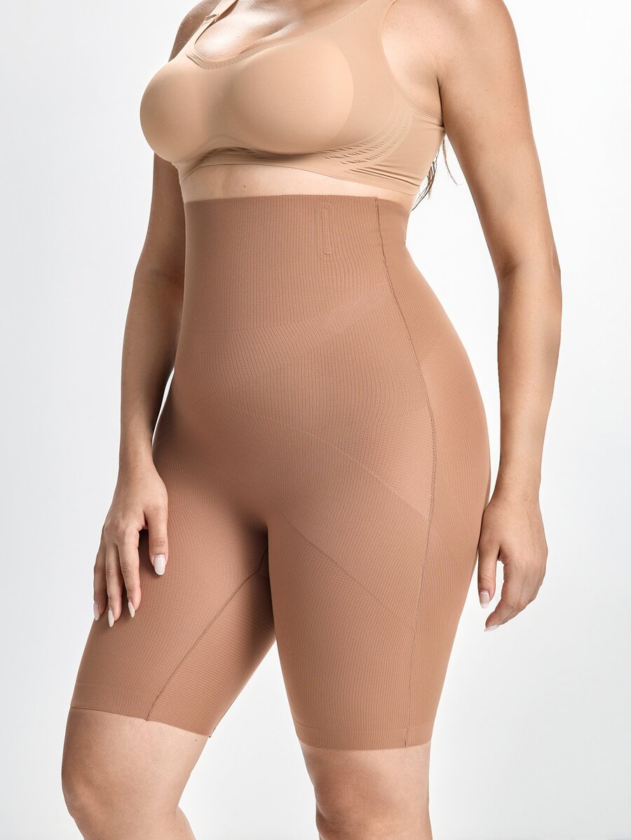 Slumbrini 1pc Women High Waist Criss-Cross Girdle, Seamless Tummy Control Butt Lifter Shapewear Shorts, Plus Size - Brown - View 1