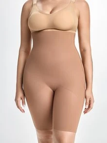 Slumbrini 1pc Women High Waist Criss-Cross Girdle, Seamless Tummy Control Butt Lifter Shapewear Shorts, Plus Size - Brown - View 5