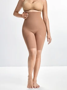 Slumbrini 1pc Women High Waist Criss-Cross Girdle, Seamless Tummy Control Butt Lifter Shapewear Shorts, Plus Size - Brown - View 7