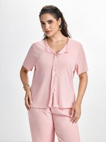 Slumbrini New Pink 2 Pieces Casual Comfortable Loungewear Pajama Set - Pink - View 6