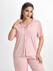Slumbrini New Pink 2 Pieces Casual Comfortable Loungewear Pajama Set - Pink - View 7