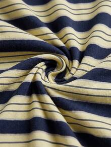 Tseoso Casual Minimalist Sexy Off-Shoulder Colorblock Blue & Yellow Asymmetrical Striped Short Sleeve T-Shirt, Suitable For Spring/Summer, Spring/Summer Outfit, Stripes Make You Look Fairer - Multicolor - View 3