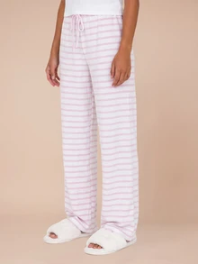 MISSGUIDED TEEN بنطلون بيجامة مخطط بساق واسعة مع خصر مطاطي برباط سحب مريح للاسترخاء والنوم في الربيع والصيف والعطلات - وردي - مشاهدة 4