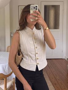 Serisse Women's Fashion Elegant Frog Button Vest Jacket - Apricot - View 6