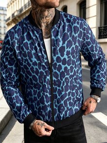 Manfinity CasualCool Men's Leopard Print Baseball Collar Zip-Up Casual Daily Long Sleeve Jacket - Multicolor - View 5