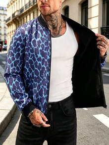 Manfinity CasualCool Men's Leopard Print Baseball Collar Zip-Up Casual Daily Long Sleeve Jacket - Multicolor - View 3