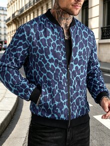 Manfinity CasualCool Men's Leopard Print Baseball Collar Zip-Up Casual Daily Long Sleeve Jacket - Multicolor - View 6