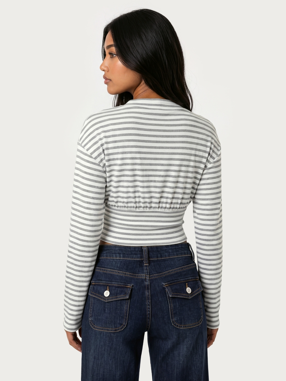 MISSGUIDED TEEN Striped Crop Cardigan Top With Button Front Crew Neck Long Sleeve Elastic Hem Detail Casual Spring Summer Style