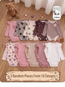 SHEIN LMoss Kids 3件組女嬰秋季純色連身衣 - 彩色 - 查看 8
