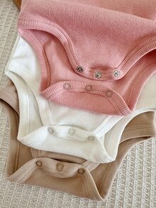 SHEIN LMoss Kids 3件組女嬰秋季純色連身衣 - 彩色 - 查看 5