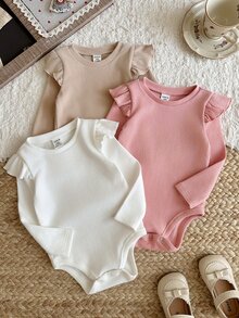 SHEIN LMoss Kids 3件組女嬰秋季純色連身衣 - 彩色 - 查看 6
