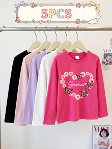 SHEIN 5PCS Young Girls T-Shirts - Multicolor - View 4