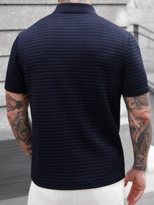 Manfinity CasualCool 男士纯色华夫格纹短袖 Polo 衫，学院风图案，藏蓝色 Polo 衫，男士衬衫，男士休闲上衣，适合日常休闲、周末旅行、户外活动、探险旅行、轻松的工作环境，可作为男友/丈夫礼物、周年纪念/生日礼物、派对、暑假、新年、婚礼、情人节等场合穿着。 - 寶藍色 - 查看 2