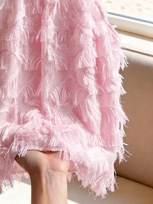 Franclia 女士休闲优雅浪漫露背吊带背心，性感派对假日背心 - 粉色 - 查看 4