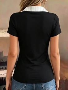 SHEIN LUNE 女士二合一撞色短袖T恤 - 彩色 - 查看 2