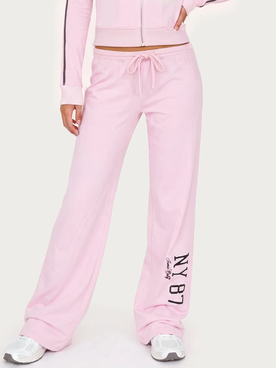 MISSGUIDED TEEN Wide Leg Jogger Sweatpants With NY 87 Iconic Only Graphic Print, Drawstring Elastic Waist, Relaxed Fit Lounge Trousers - Pink - View 1